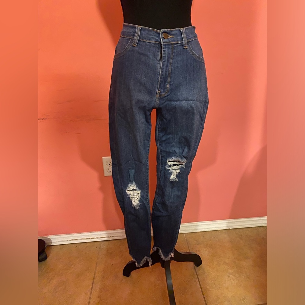 Fashion Nova Blue Boyfriend Distressed Jeans